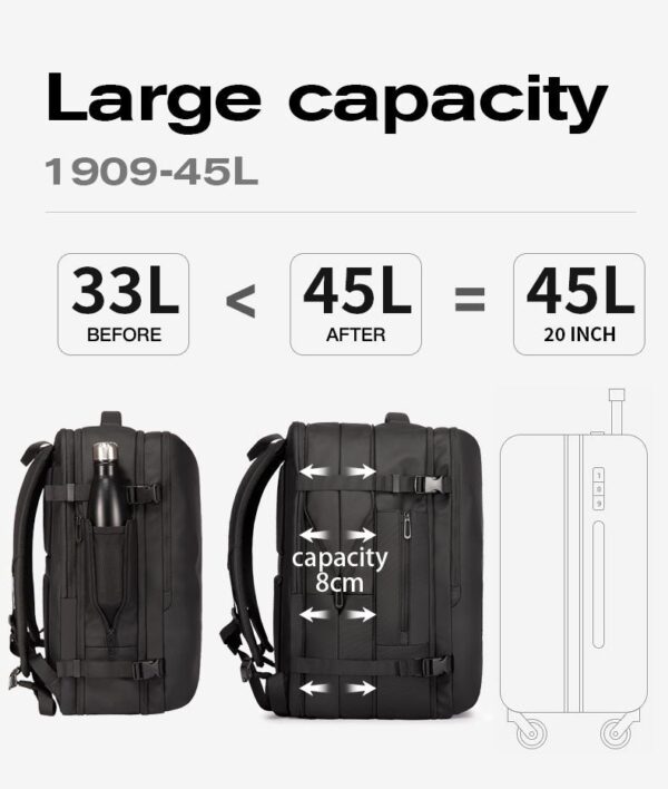 BANGE BG-1909 Premium YKK Zipper Expendable Multi Function 45L Office Laptop 16" Travel Backpack - Image 5