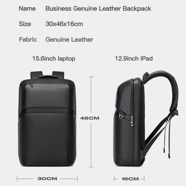 BANGE BG-6625 YKK Zipper Original Leather Premium Office Laptop 15.6 Exclusive Backpack - Image 4