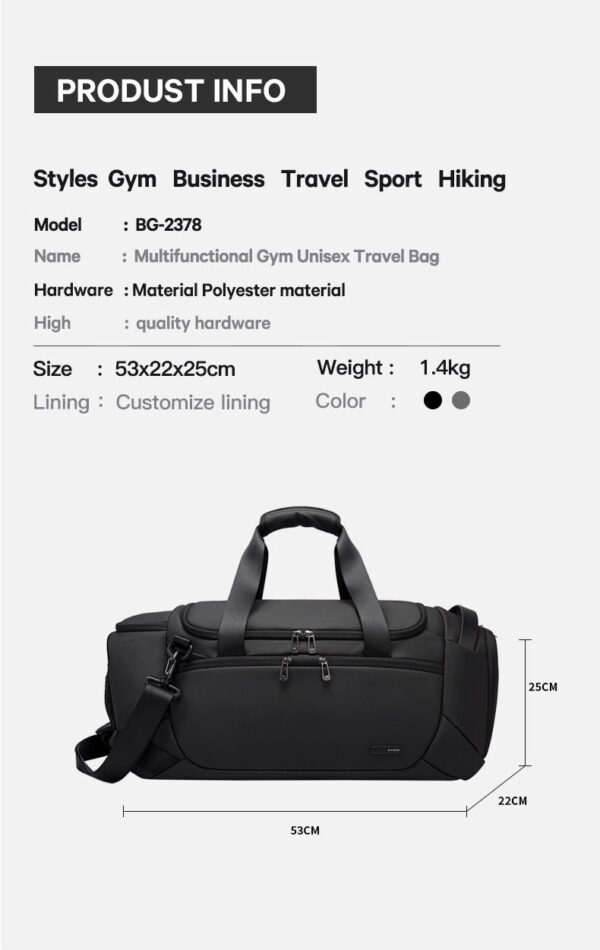 BANGE BG-2378 Anti Thief YKK Zipper 40L Duffal Travel Bag - Image 6