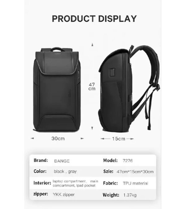 BANGE BG-7276 Anti Thief Waterproof TSA Lock Premium Office Laptop 15.6 Backpack - Image 2