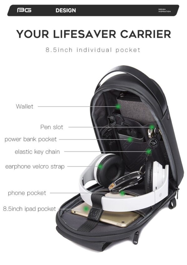 BANGE BG-7256 Anti Thief Waterproof Stylish Crossbag - Image 9