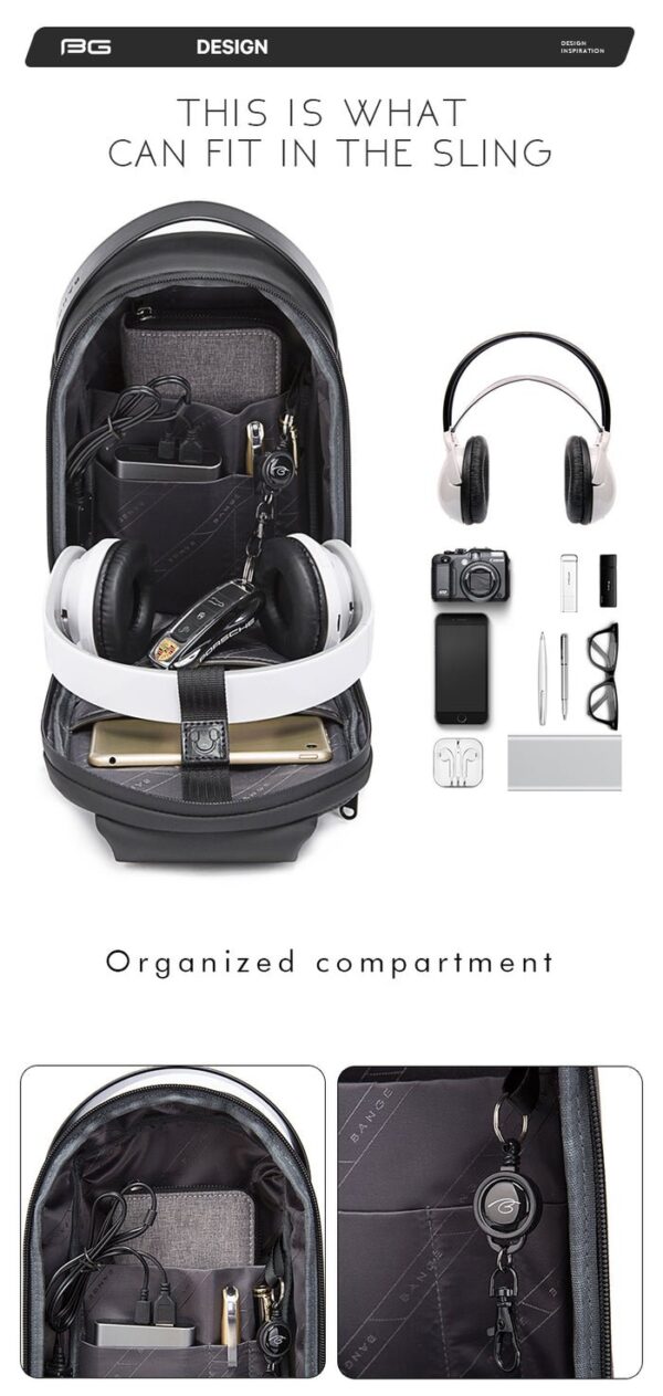 BANGE BG-7256 Anti Thief Waterproof Stylish Crossbag - Image 2