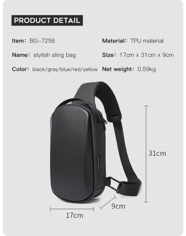 BANGE BG-7256 Anti Thief Waterproof Stylish Crossbag - Image 5