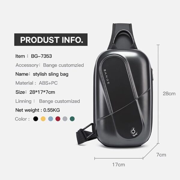 BANGE BG-7353 Anti Thief Hardshell Waterproof Stylish Crossbag - Image 9