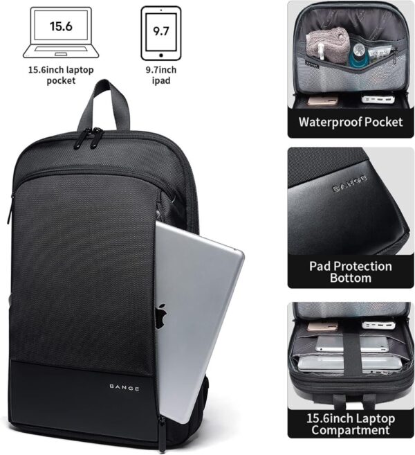 BANGE BG-77115 YKK Zipper Slim & Fulding  Office Laptop 15.6 Backpack - Image 10
